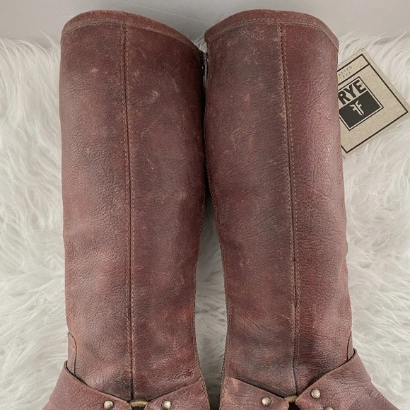 $438 FRYE Phillip Harness Tall Moto Brown Leather Riding Combat Cowboy Boots 5.5 - Picture 8 of 16